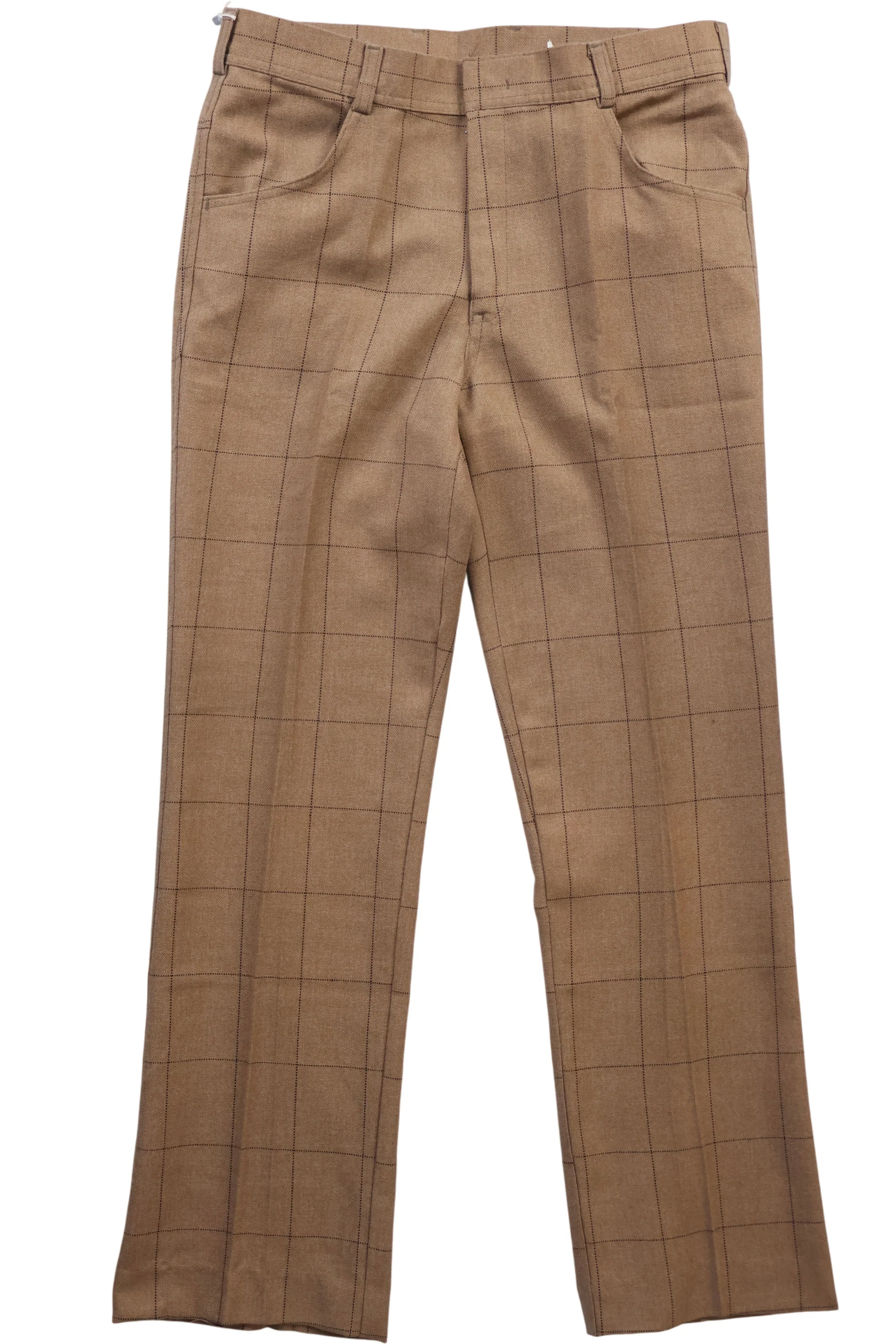 70s Brown Checked Straight Leg Trousers
