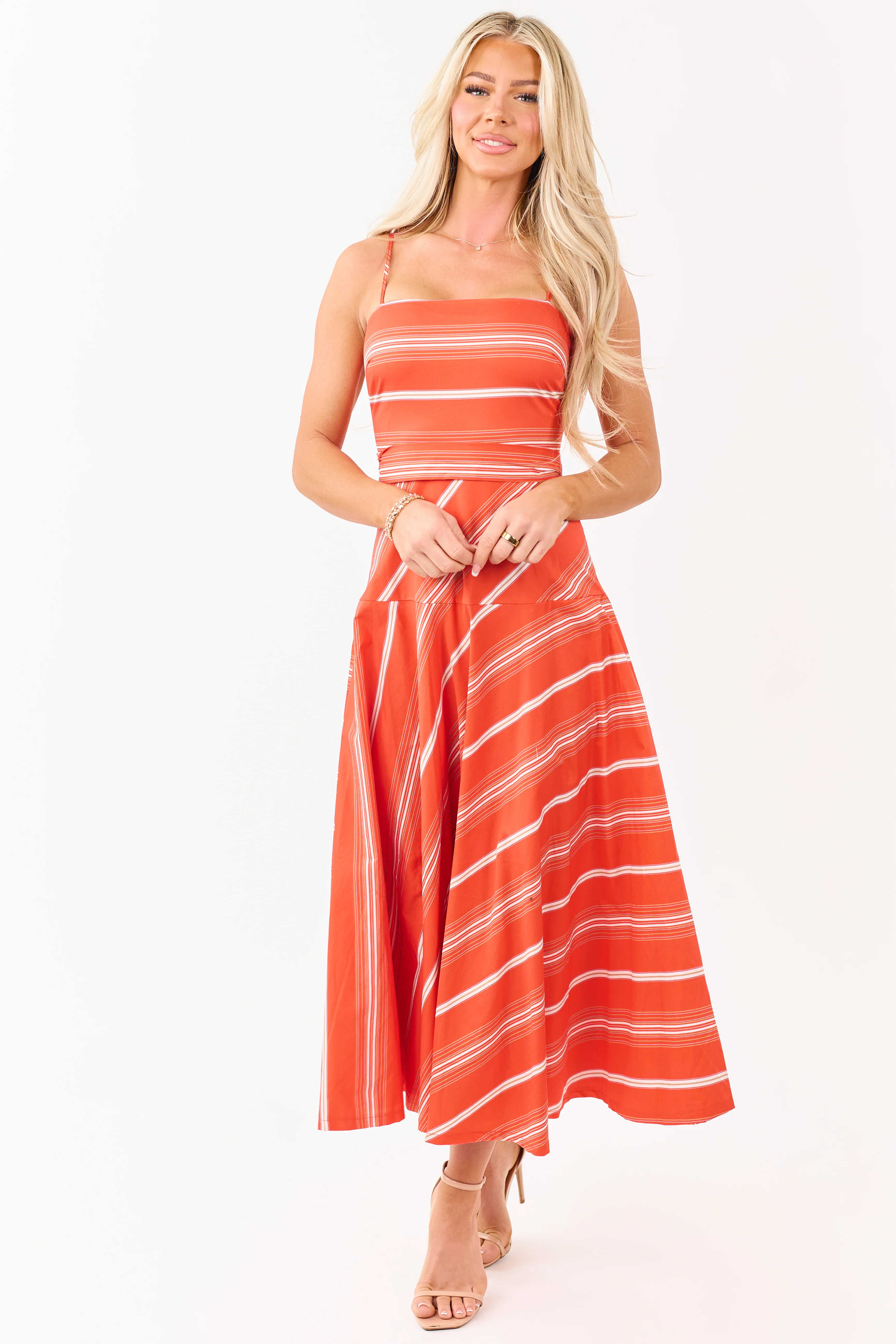Brick Striped Cotton Midi Dress
