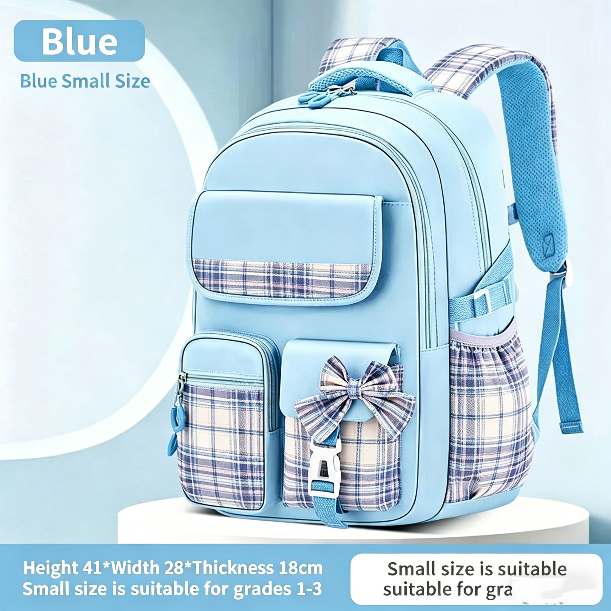 Protecting The Spine Ergonomics Elementary School Students Girls Checkered Backpack Large Capacity Lightweight Waterproof