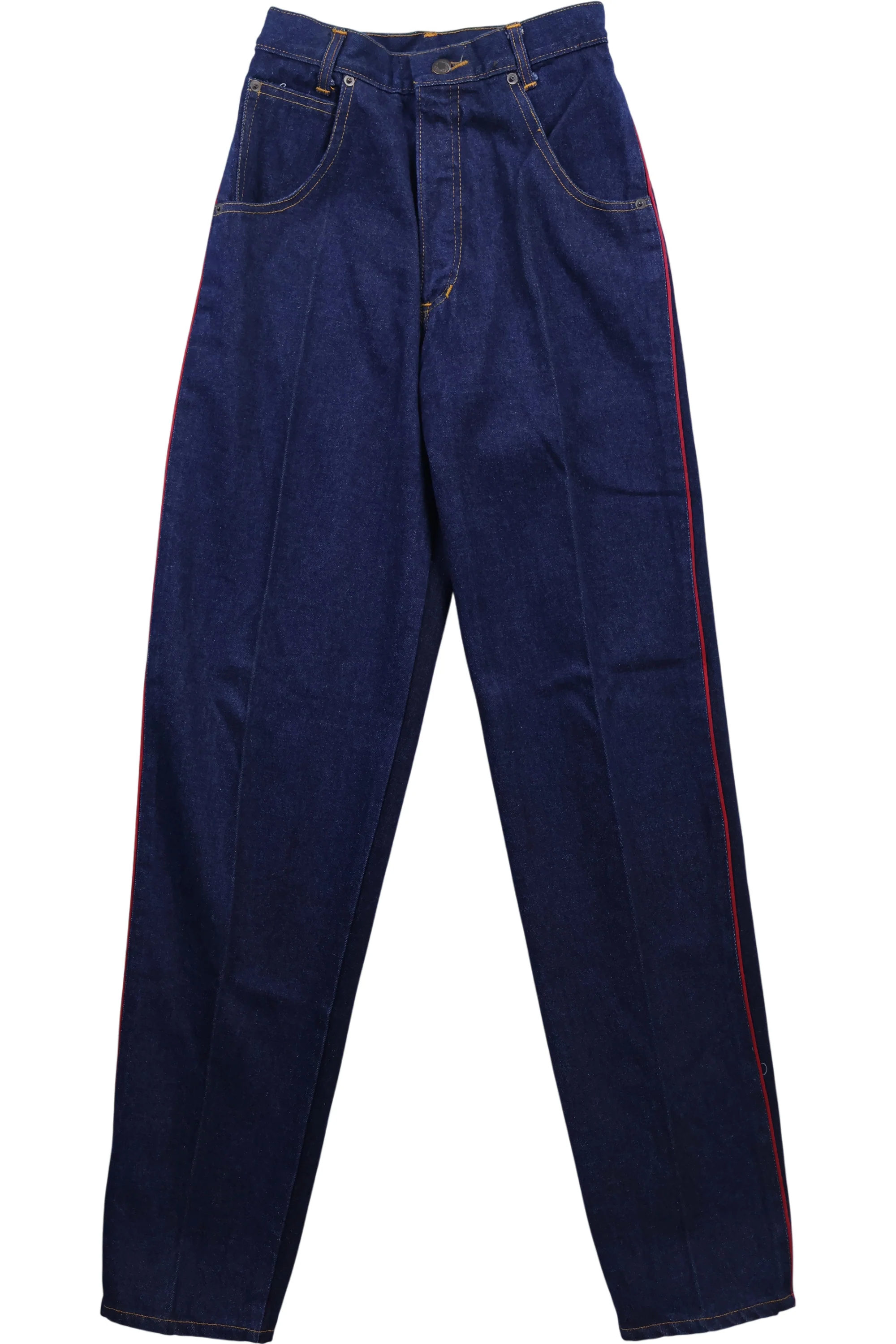 Lazy Bones Tapered Leg Denim Jeans with Red Piping